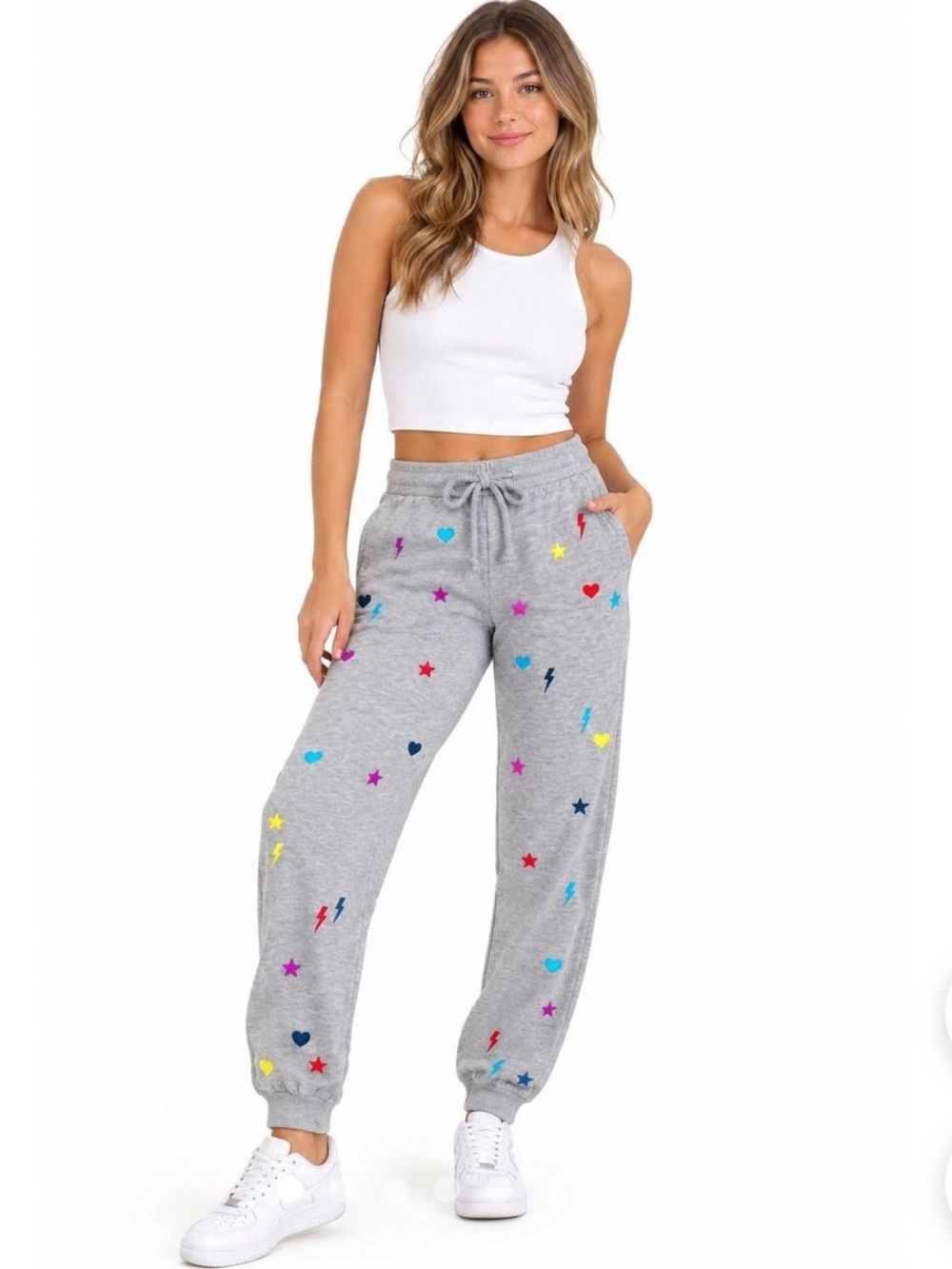Heather Gray Joggers with Colorful Icons